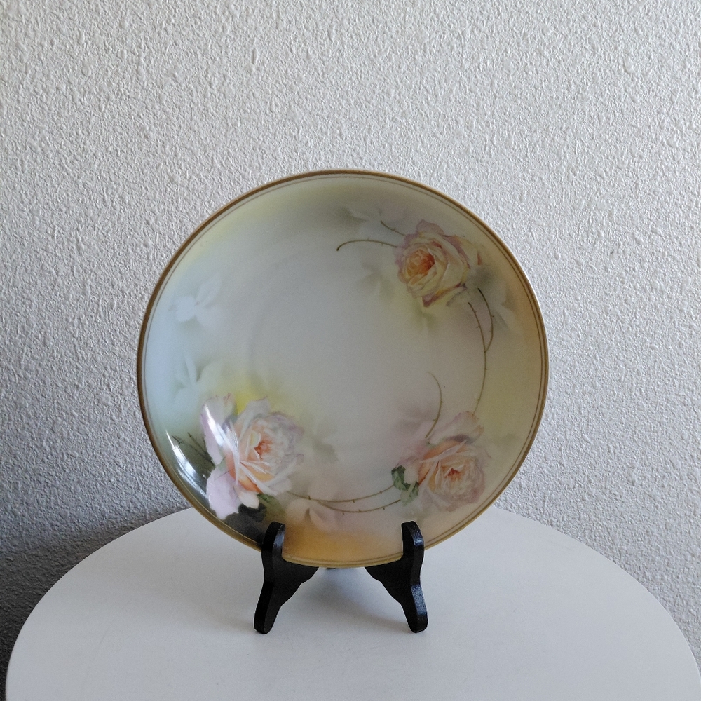 Antique Royal Rudolstad Prussia Large Bowk Roses Handpainted Porcelain 10"